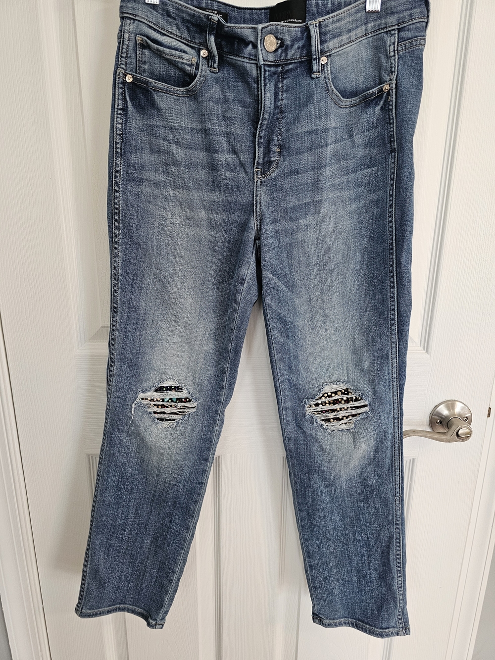 White House Black Market Blue Straight-Leg Distressed Jeans
